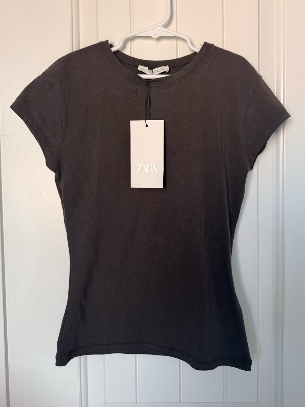 NWT ZARA Chocolate Brown Short Sleeve Crewneck Tee